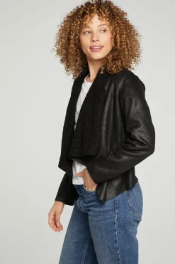 New Faux Suede Shearling Reversible Long Sleeve Waterfall Neck Jacket Women Outerwear|Tops