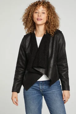 New Faux Suede Shearling Reversible Long Sleeve Waterfall Neck Jacket Women Outerwear|Tops