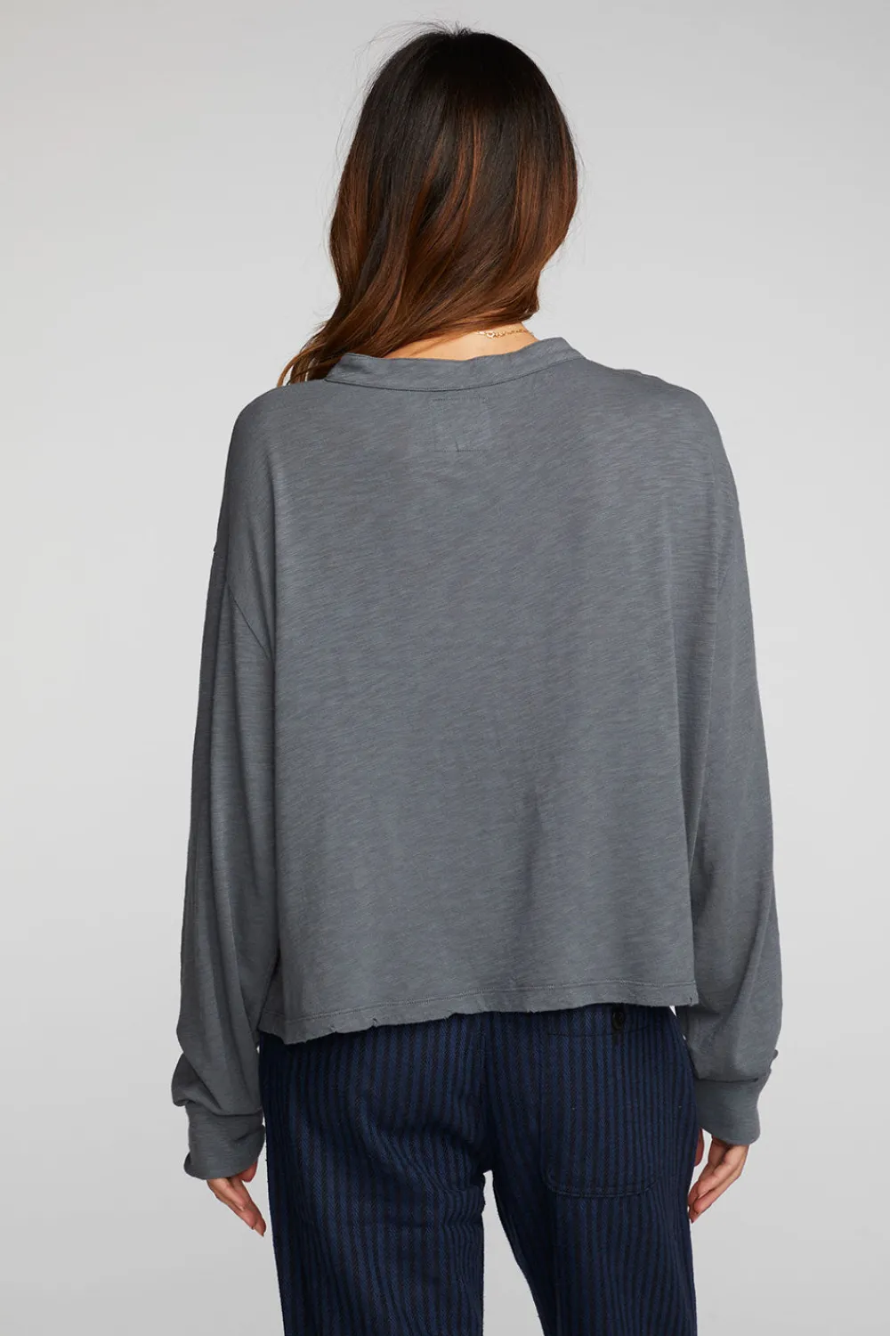 Discount Gauze Jersey Long Sleeve Henley With Deconstructed Bottom Hem Women Loungewear|Tops