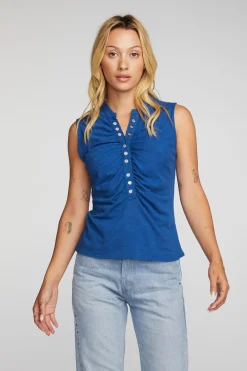Best Gauze Jersey Snap Down Tank With Shirring Women Loungewear|Tops