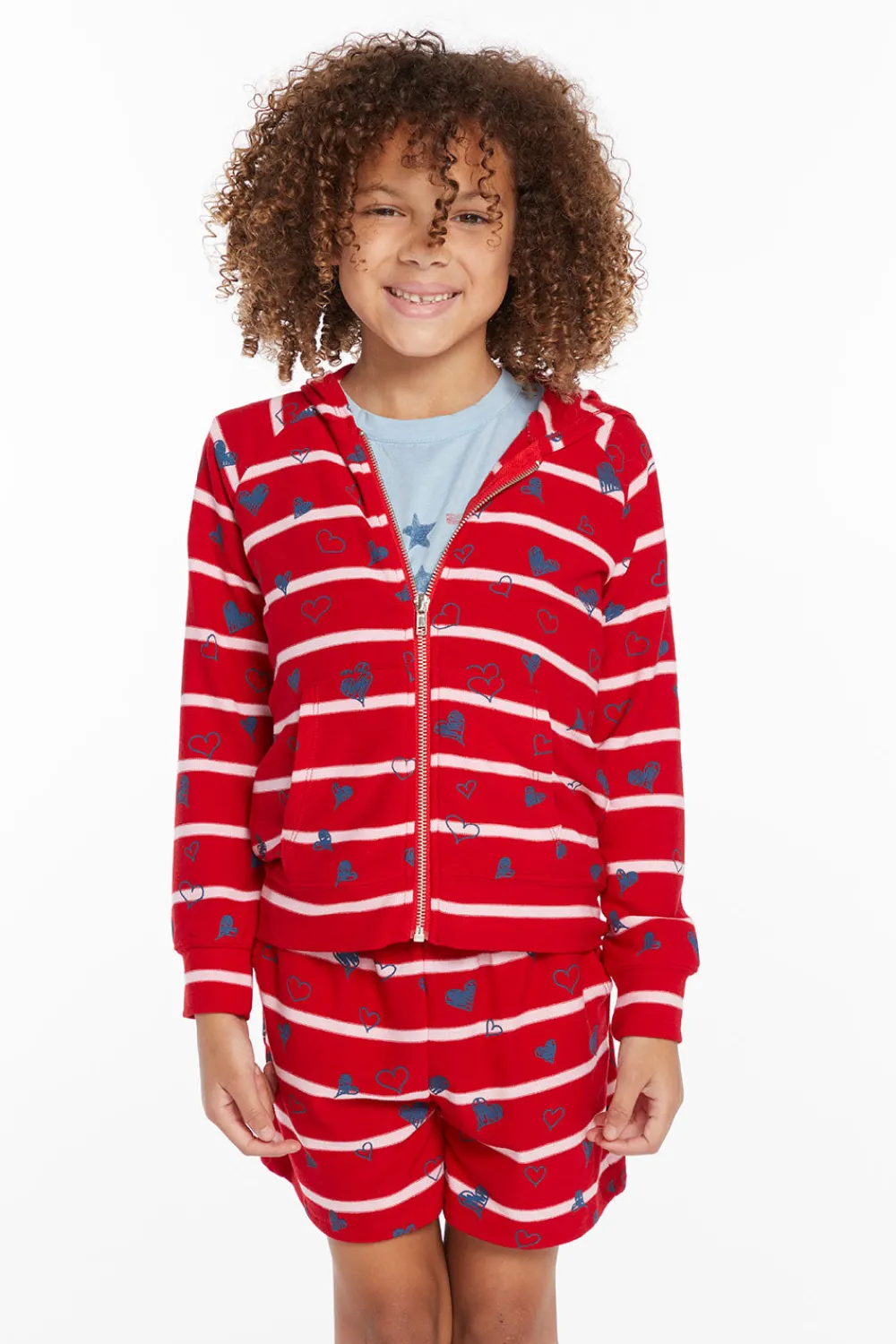 Cheap Heart Stripe Girls Zip-up Hoodie Kids Girls