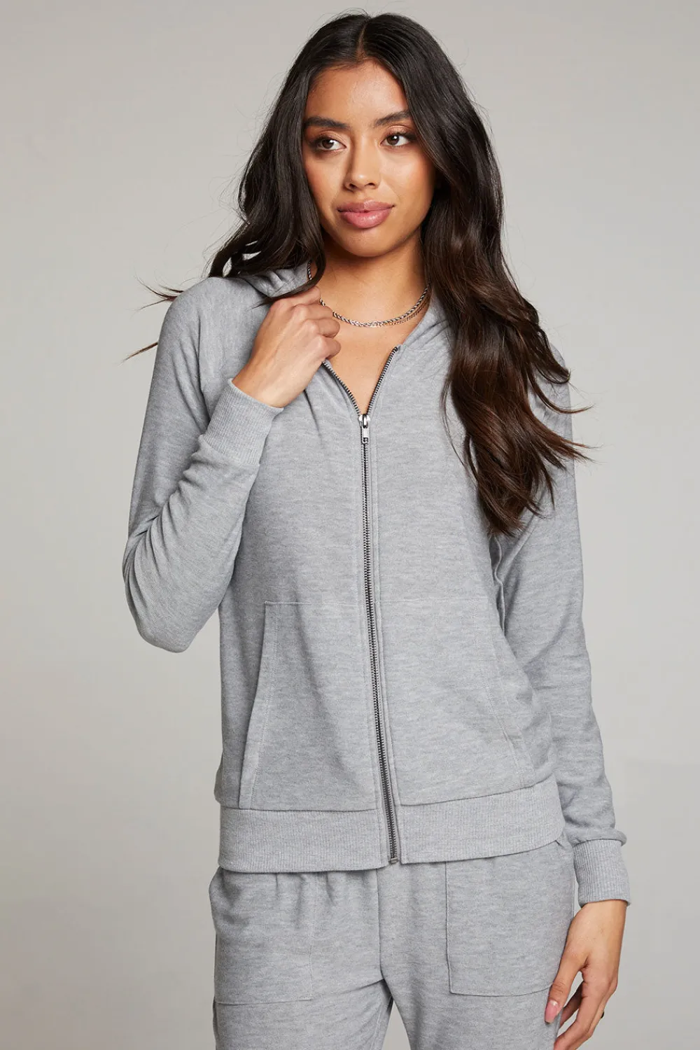 Cheap Heather Grey Long Sleeve Raglan Zip Up Hoodie Women Outerwear|Loungewear