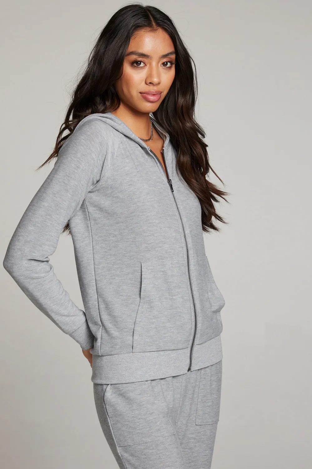 Cheap Heather Grey Long Sleeve Raglan Zip Up Hoodie Women Outerwear|Loungewear