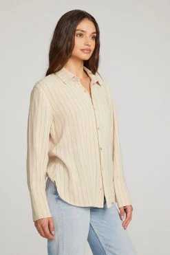 Best Helena White Pinstripe Button Down Women Loungewear|Tops