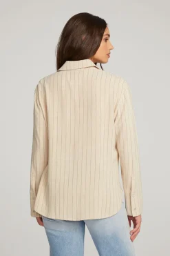 Best Helena White Pinstripe Button Down Women Loungewear|Tops
