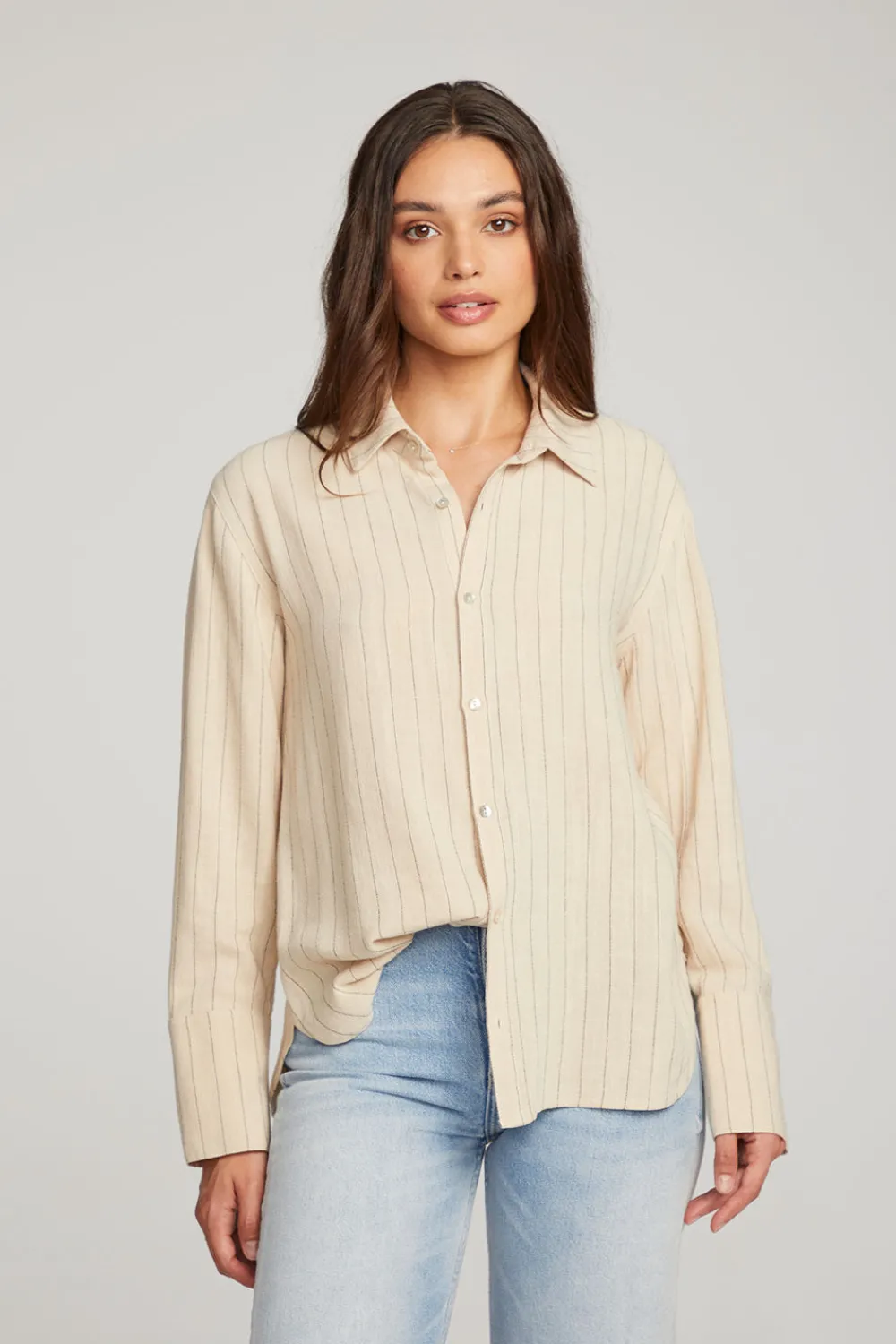 Best Helena White Pinstripe Button Down Women Loungewear|Tops