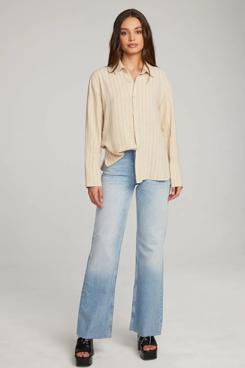 Best Helena White Pinstripe Button Down Women Loungewear|Tops
