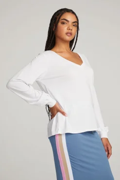 Cheap Kara White Long Sleeve Women Loungewear|Tops