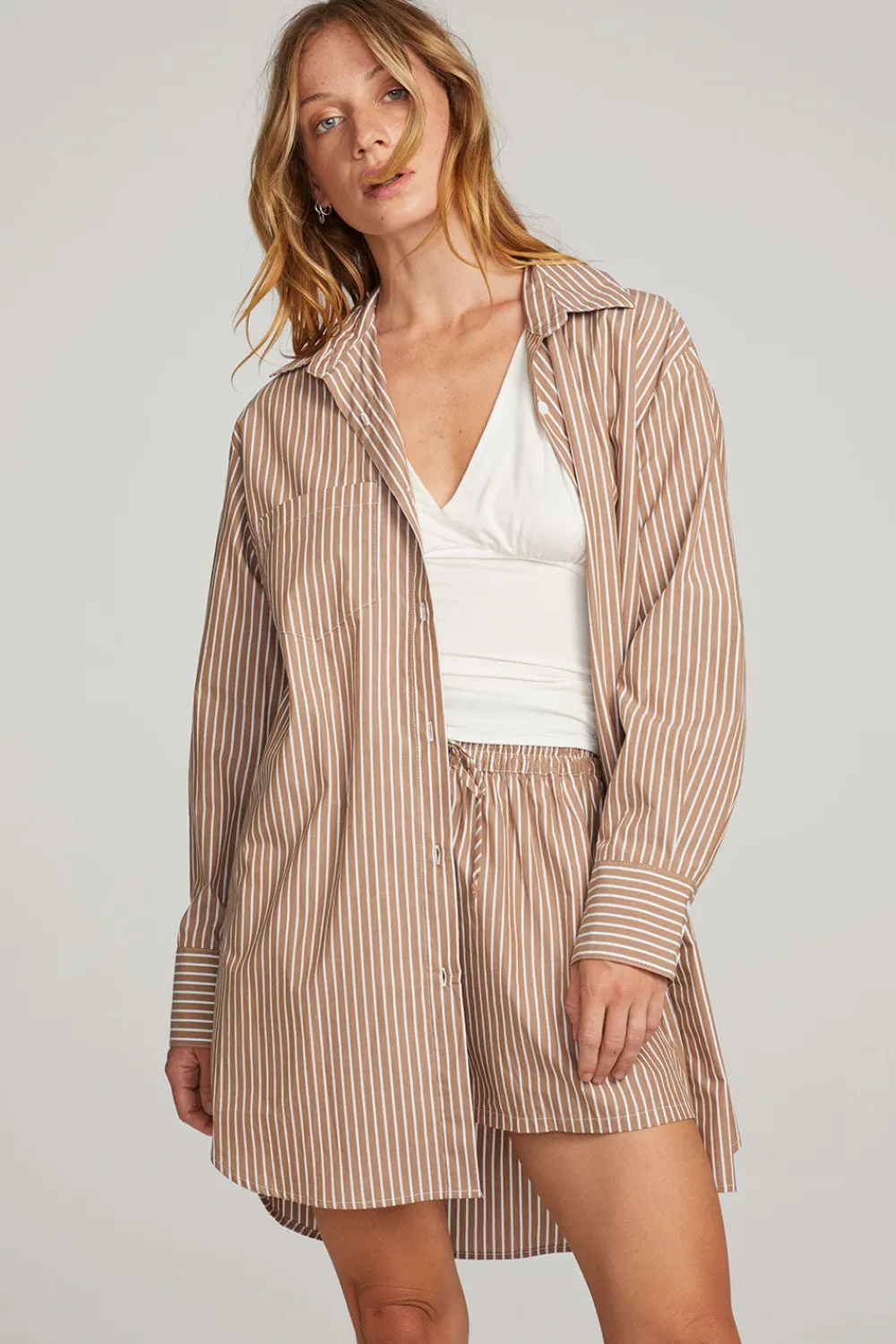 New Kerstin Whiskey Stripe Button Down Women Loungewear|Tops