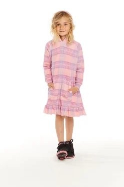 New Long Sleeve Cotton Candy Plaid Dress Kids Girls