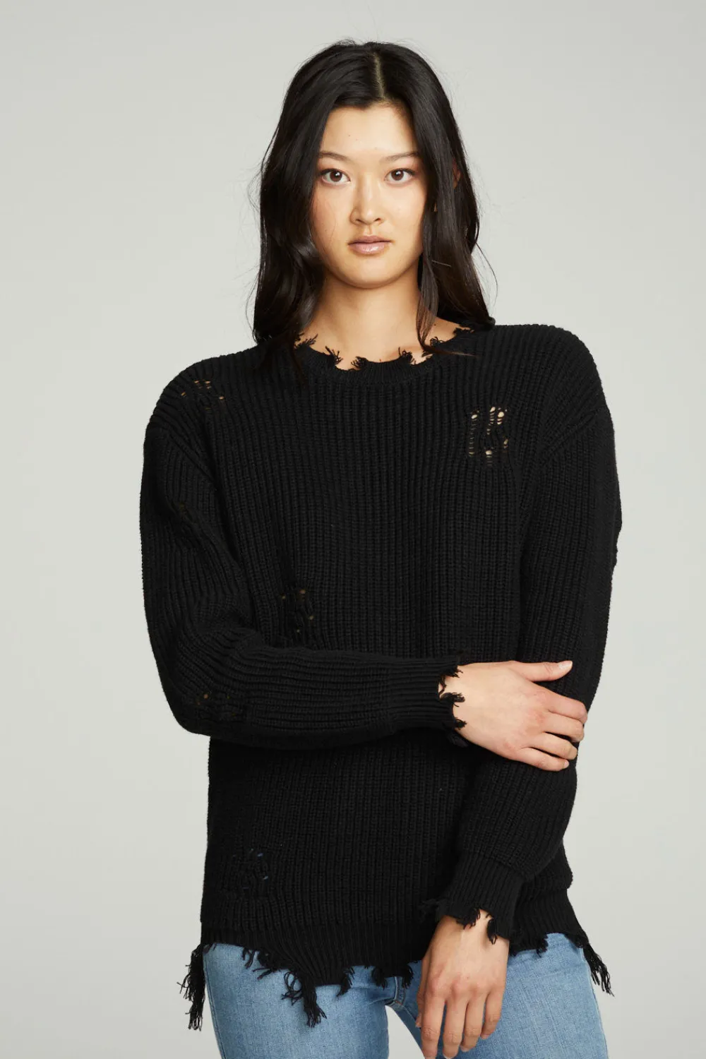 Fashion Long Sleeve Crew Neck Deconstructed Sweater Pullover Women Outerwear|Tops