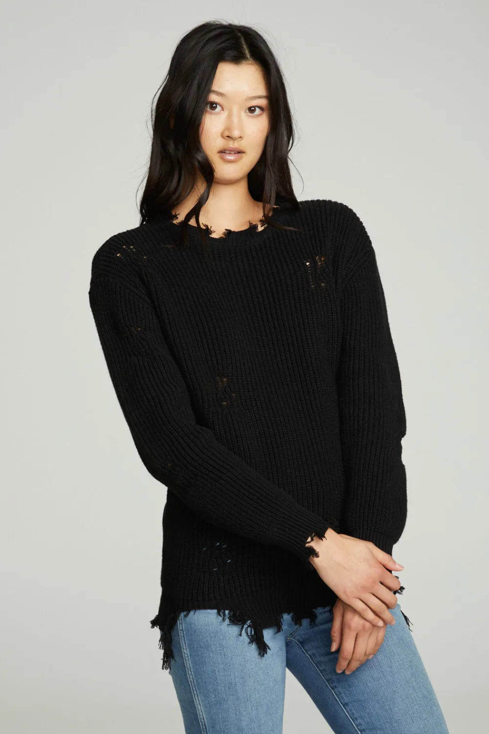 Fashion Long Sleeve Crew Neck Deconstructed Sweater Pullover Women Outerwear|Tops