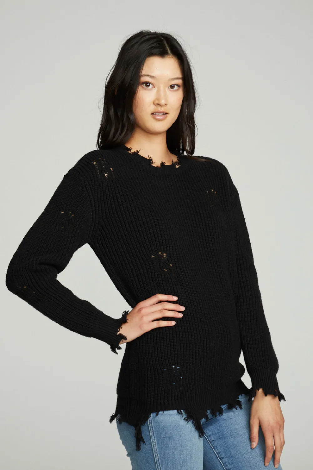 Fashion Long Sleeve Crew Neck Deconstructed Sweater Pullover Women Outerwear|Tops