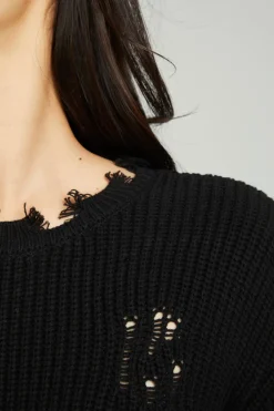 Fashion Long Sleeve Crew Neck Deconstructed Sweater Pullover Women Outerwear|Tops