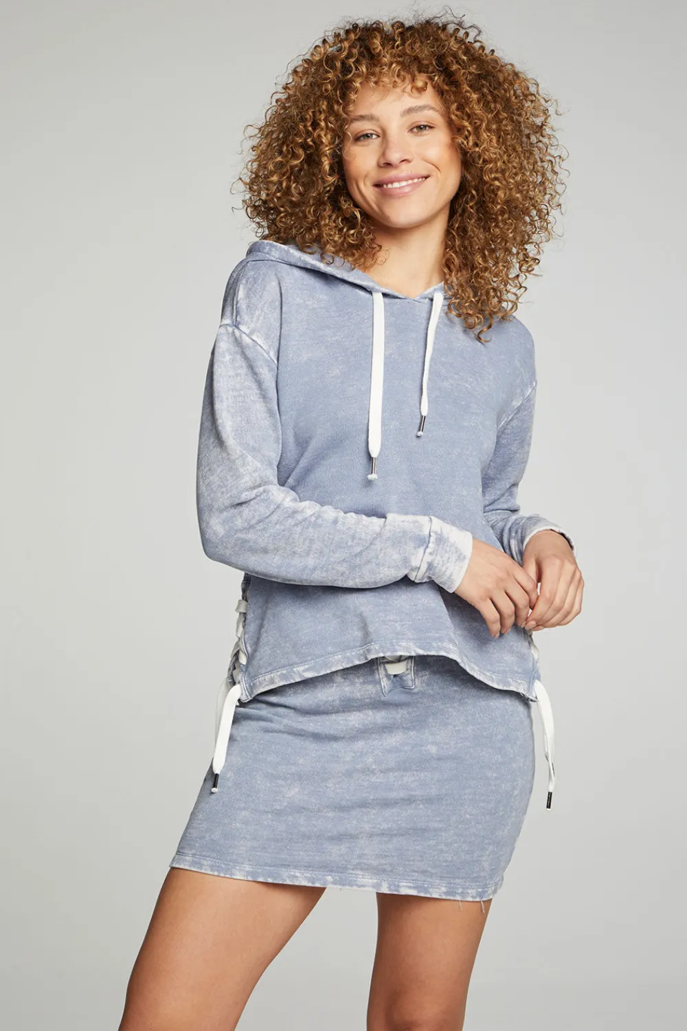 Online Long Sleeve Hoodie With Lace Up Sides Women Outerwear|Tops