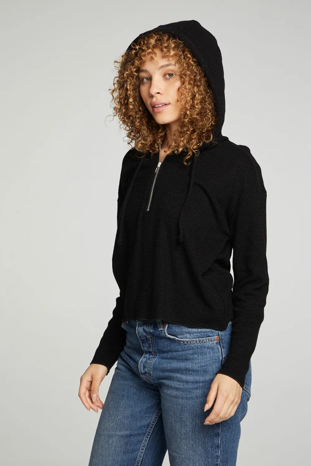 Store Long Sleeve Semi Cropped Zip Front Hoodie Women Outerwear|Tops