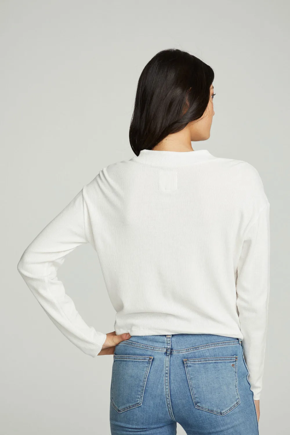 Outlet Long Sleeve Zipper Mock Neck Semi Cropped Tee Women Tops