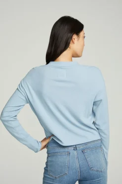 Cheap Long Sleeve Zipper Mock Neck Semi Cropped Tee Women Tops
