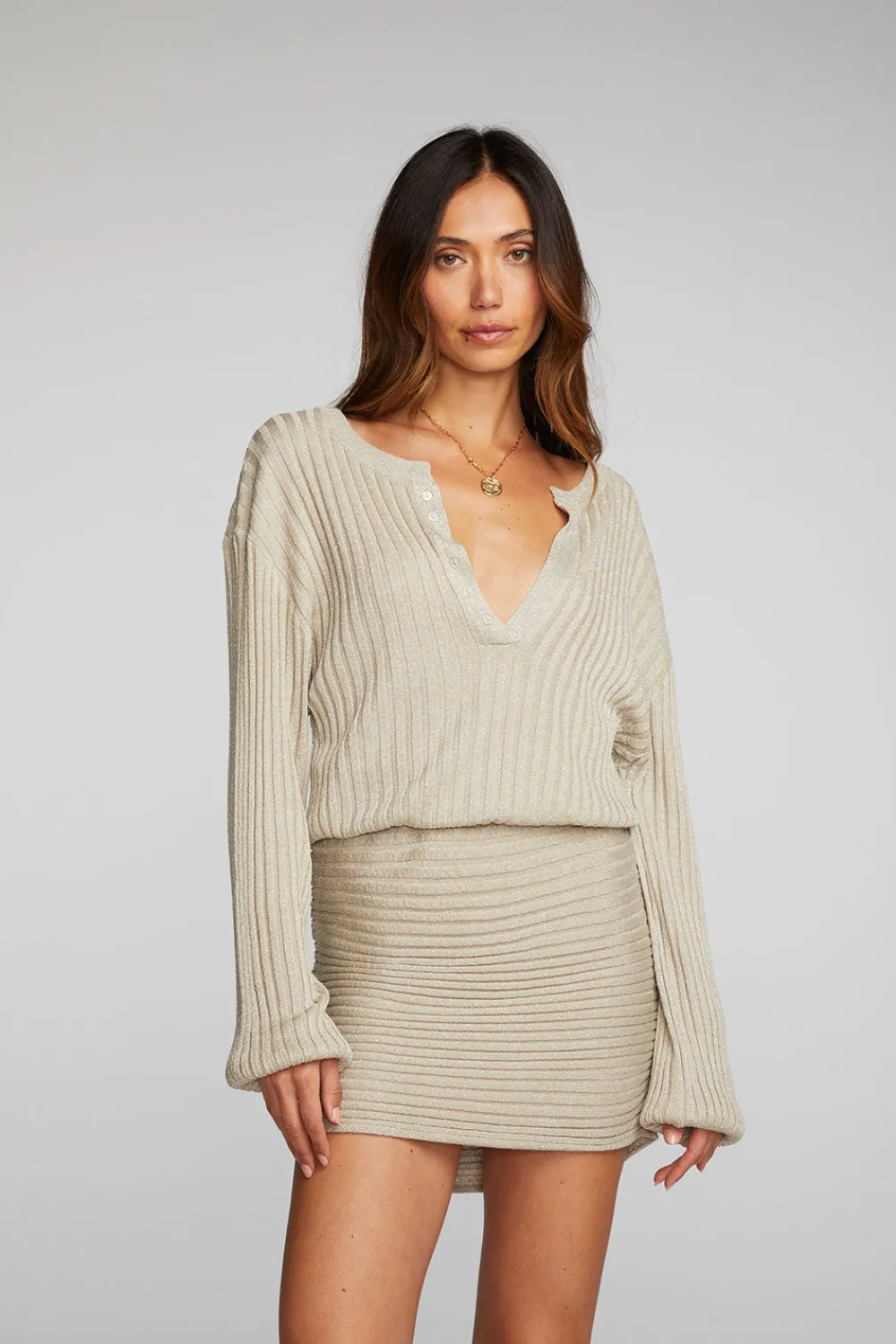 Outlet Lurex Rib Knit Mini Dress With Shirring Women Loungewear|Dresses