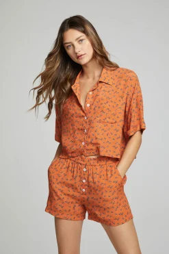 Flash Sale Marine Crop Button Down - Tigerlily Floral Print Women Loungewear|Tops