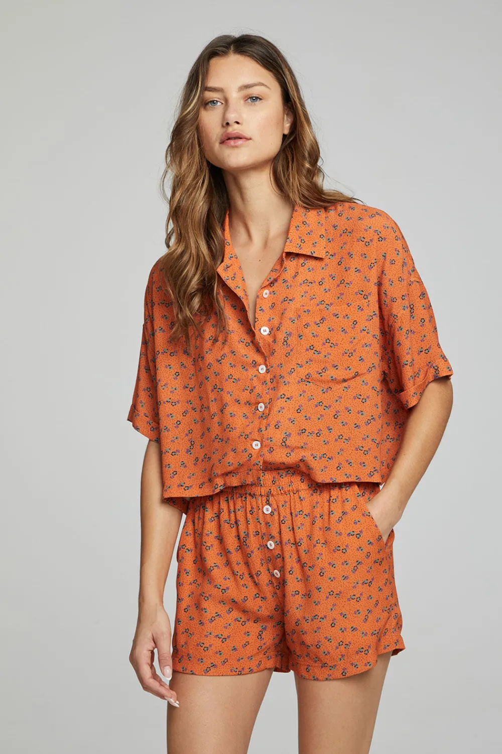 Flash Sale Marine Crop Button Down - Tigerlily Floral Print Women Loungewear|Tops