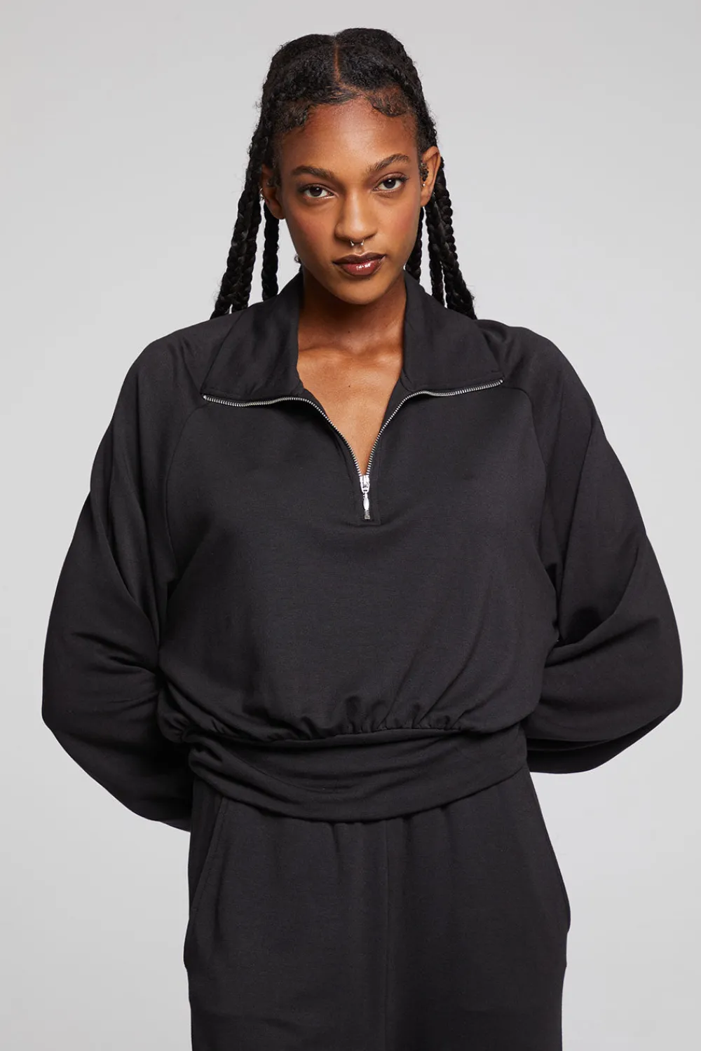 New Midnight Licorice Half Zip Women Loungewear|Tops