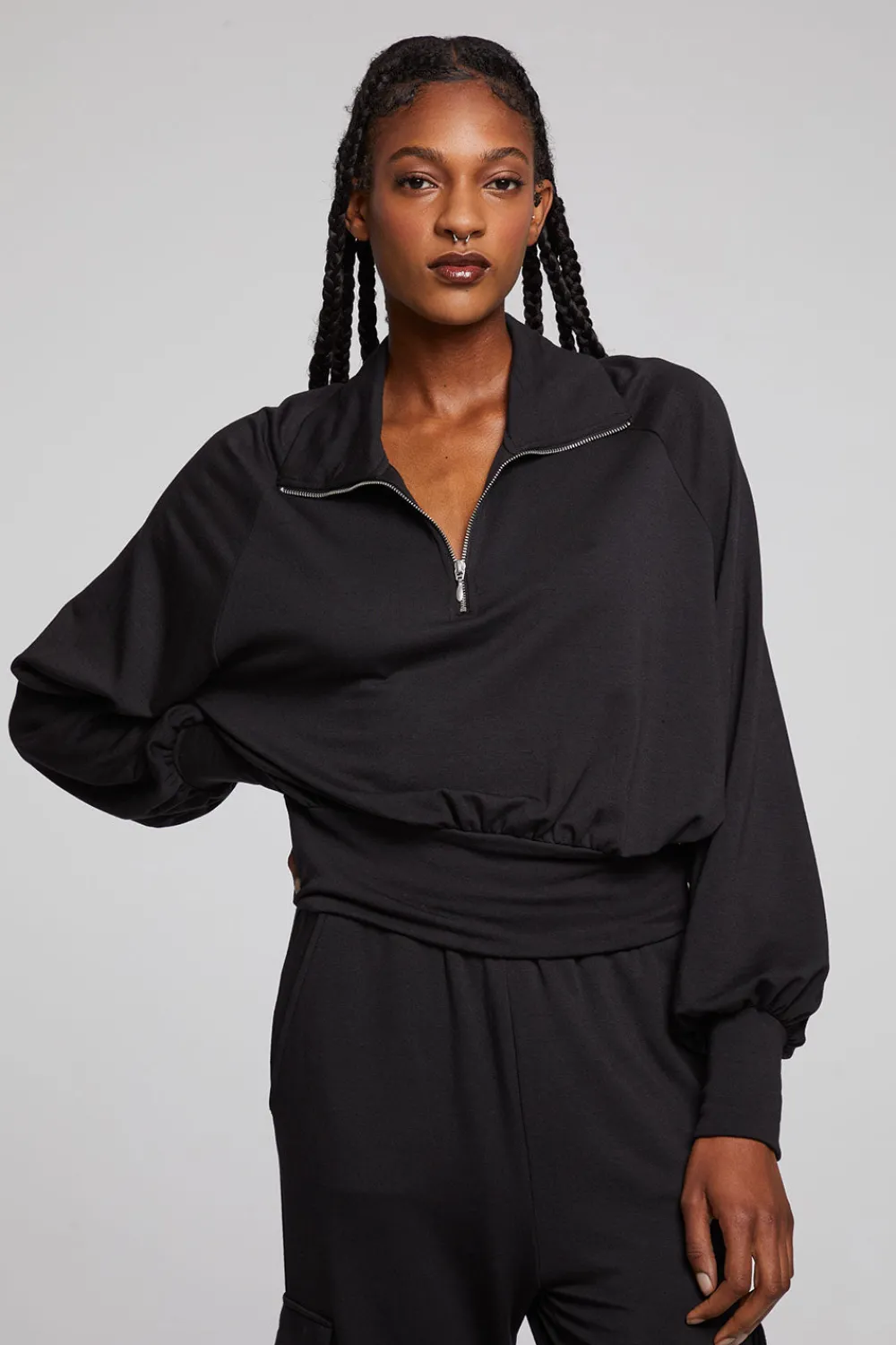 New Midnight Licorice Half Zip Women Loungewear|Tops