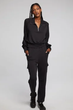 New Midnight Licorice Half Zip Women Loungewear|Tops