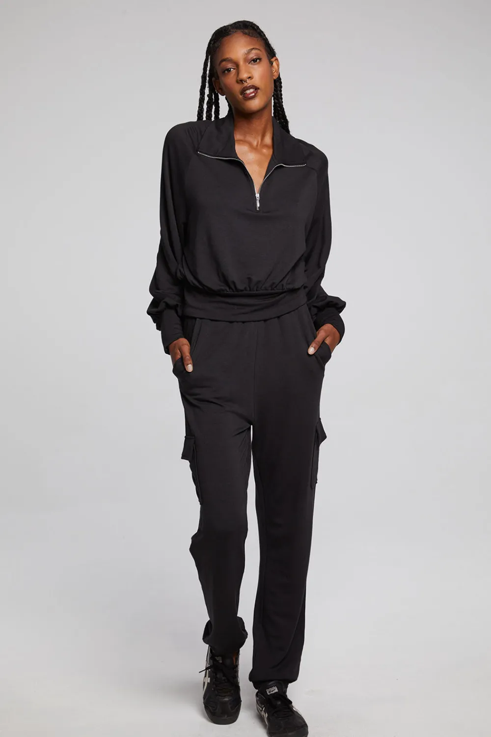 New Midnight Licorice Half Zip Women Loungewear|Tops
