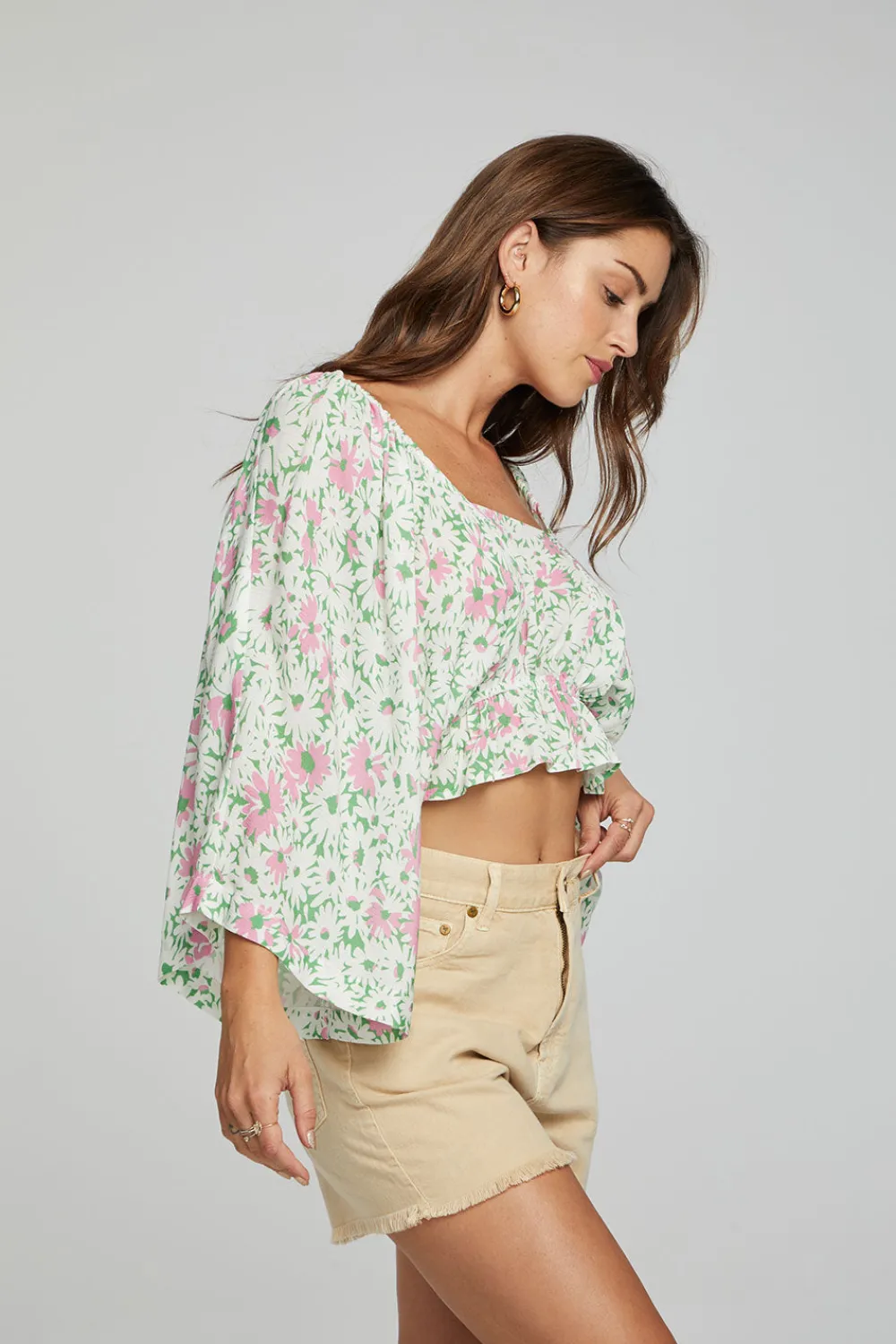 Store Monarch Crop Top - Grass Daisy Floral Women Outerwear|Loungewear