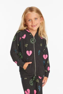 Best Neon Heart & Smiles Girls Zip-up Hoodie Kids Girls