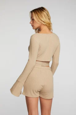 Store Poor Boy Rib Long Sleeve Wrap Top Women Tops