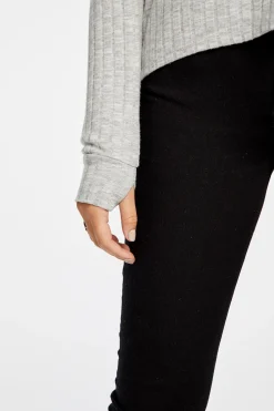 Fashion Poor Boy Rib V Neck Thumbhole Pullover Hoodie Women Outerwear|Tops