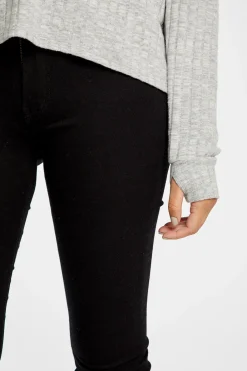 Fashion Poor Boy Rib V Neck Thumbhole Pullover Hoodie Women Outerwear|Tops