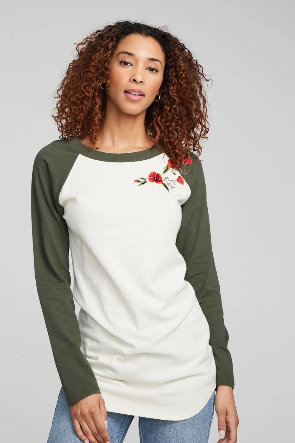 Clearance Poppy Embroidery Football Long Sleeve Women Loungewear|Graphics