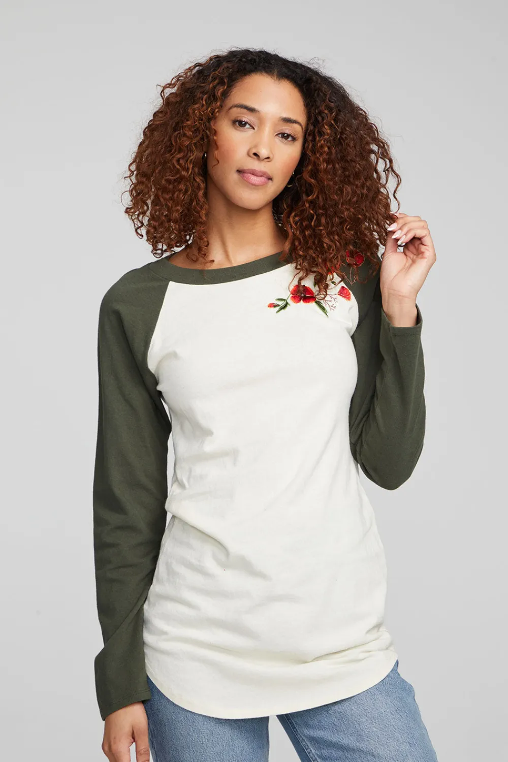 Clearance Poppy Embroidery Football Long Sleeve Women Loungewear|Graphics