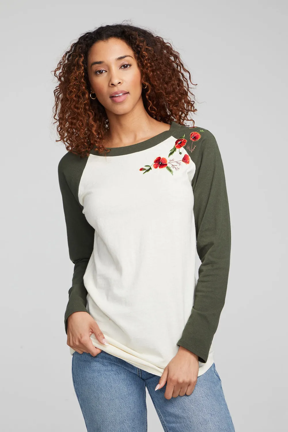 Clearance Poppy Embroidery Football Long Sleeve Women Loungewear|Graphics