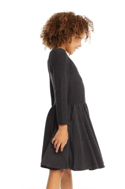 Outlet Puff Black Licorice Long Sleeve Dress With Twirl Skirt Kids Girls