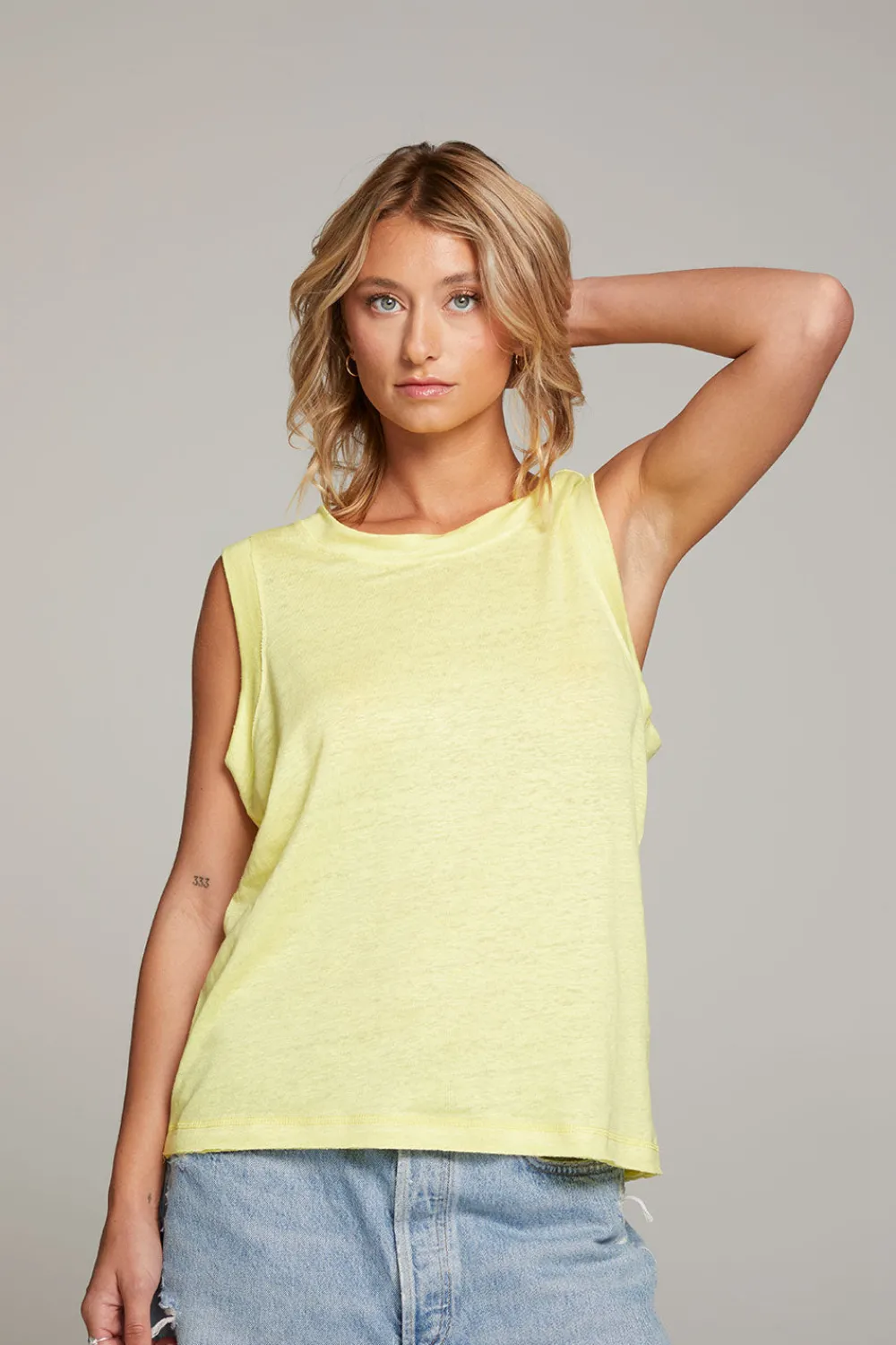 New Raw Edge Lemon Muscle Tank Women Loungewear|Tops