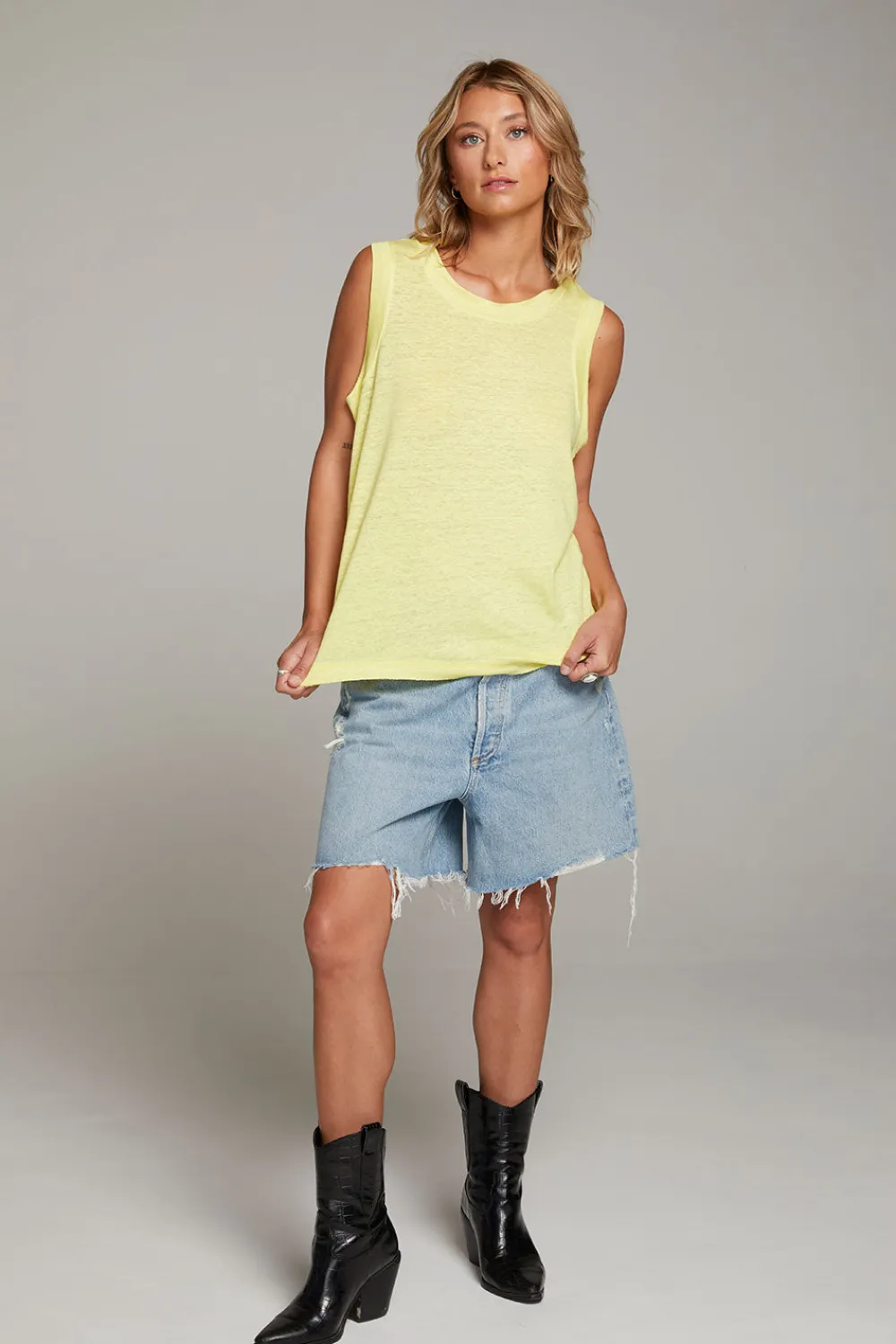 New Raw Edge Lemon Muscle Tank Women Loungewear|Tops