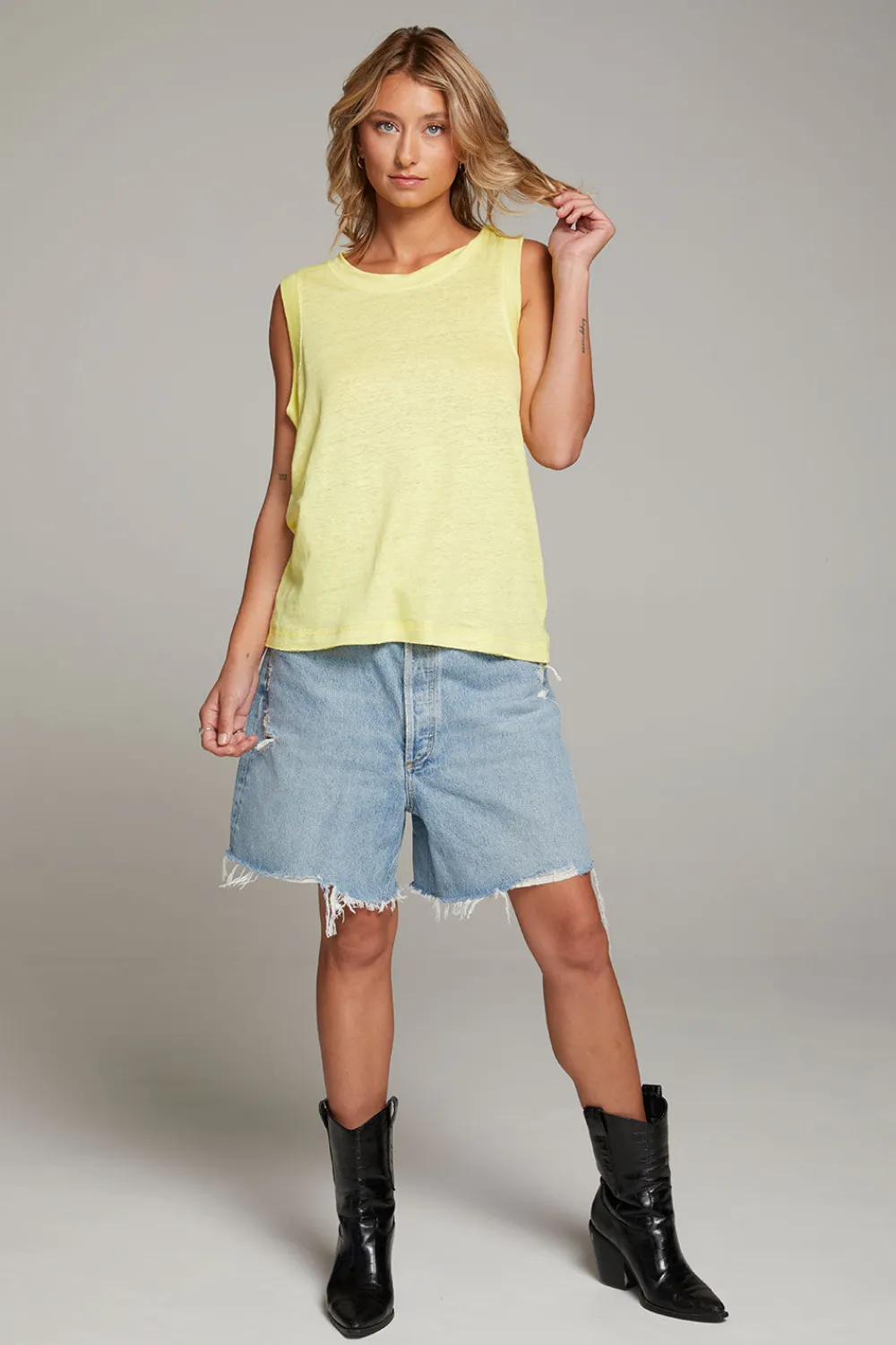 New Raw Edge Lemon Muscle Tank Women Loungewear|Tops