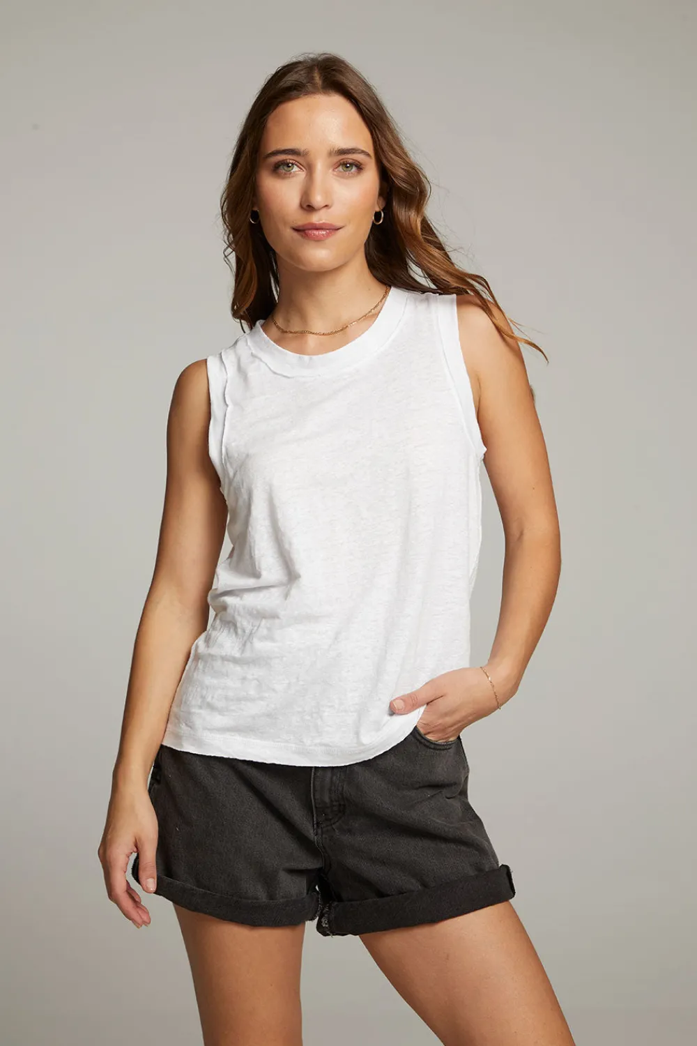 Sale Raw Edge White Muscle Tank Women Loungewear|Tops