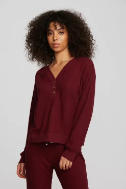 New Recycled Bliss Knit Long Sleeve Henley With Rib Women Loungewear|Tops