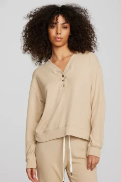 Cheap Recycled Bliss Knit Long Sleeve Henley With Rib Women Loungewear|Tops