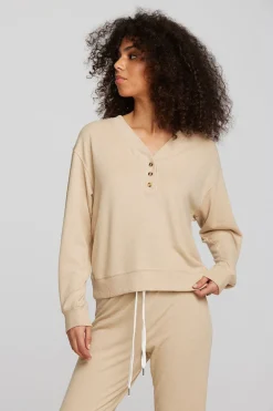 Cheap Recycled Bliss Knit Long Sleeve Henley With Rib Women Loungewear|Tops