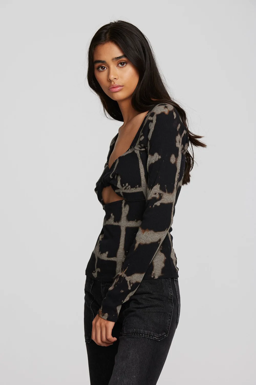 Hot Recycled Vintage Rib Long Sleeve Top With Twist Detail Women Tops