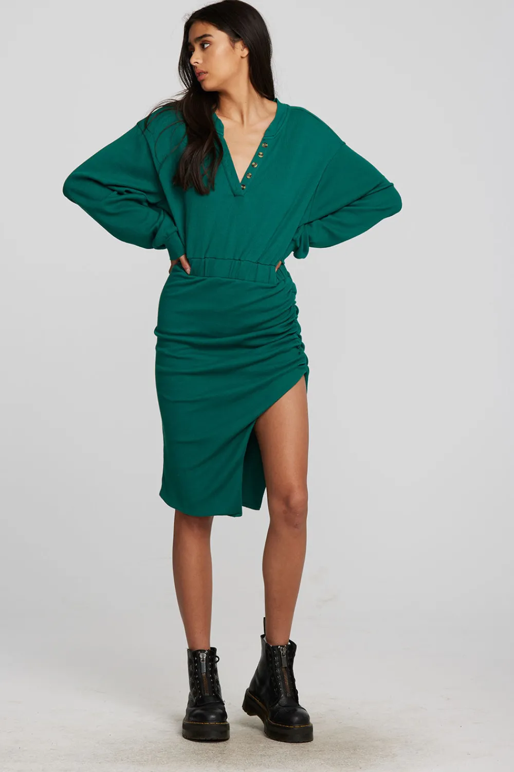 Outlet Recycled Vintage Rib Midi Dress With Shirring And Side Slit Women Loungewear|Dresses