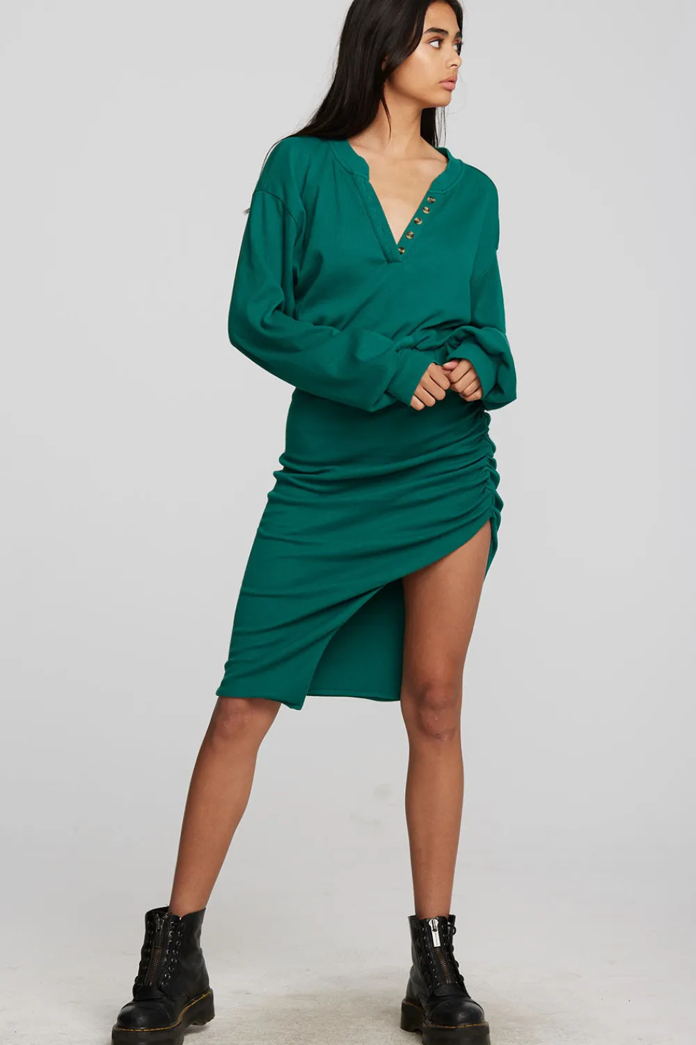 Outlet Recycled Vintage Rib Midi Dress With Shirring And Side Slit Women Loungewear|Dresses