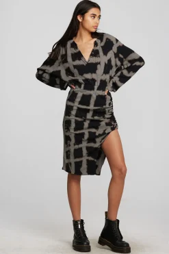 Best Sale Recycled Vintage Rib Midi Dress With Shirring And Side Slit Women Loungewear|Dresses