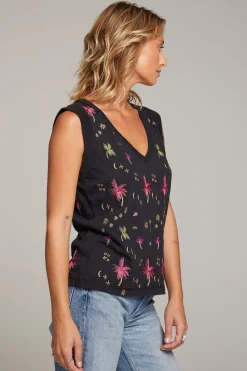 Online Rolled Night Palm Armhole V-neck Muscle Tank Women Loungewear|Tops